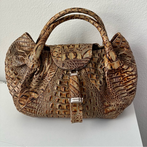 Fendi Handbags - FENDI Bag Spy Bag Brown Caiman Embossed Shoulder Purse Limited Edition
